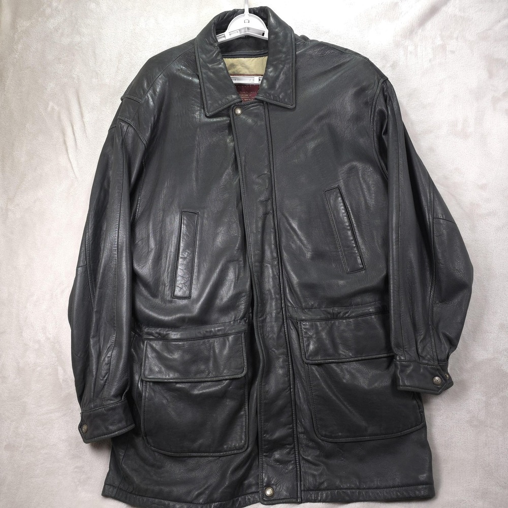Couture By J Park Mens LT Leather Jacket Black Long Car Coat‎ Removable Liner